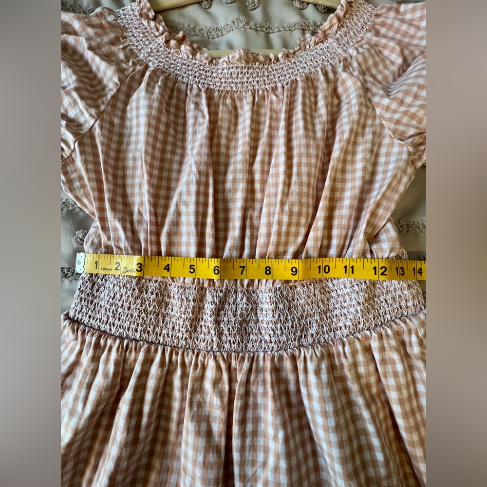 J.Crew‎ Gingham, Puffed Sleeve Cream and Tan Poplin Dress, Small - Picture 8 of 11